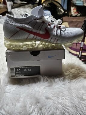Nike Air VaporMax Flyknit White with Pink Swoosh